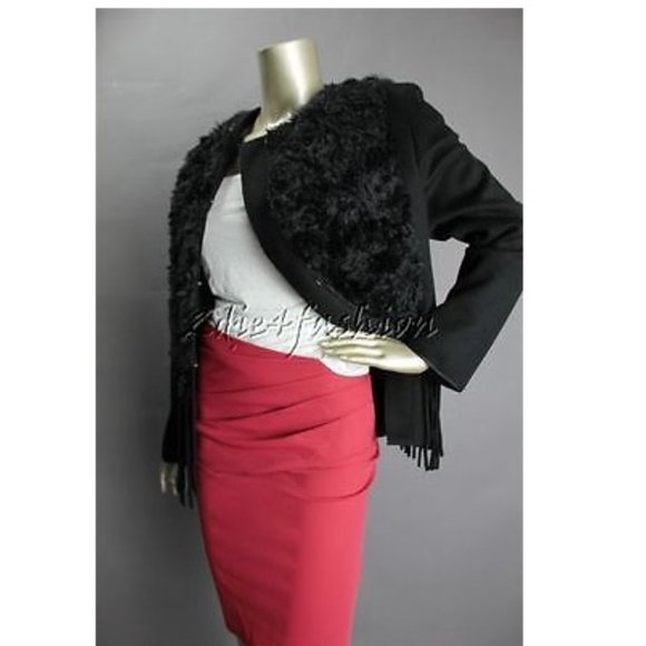 New with Tags PRADA Black Mohair Fur Suede Leather Fringe Wool Jacket 8 - Picture 5 of 8